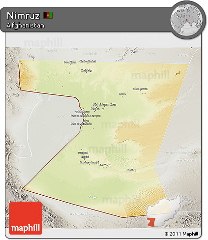 Physical 3D Map of Nimruz, lighten, semi-desaturated