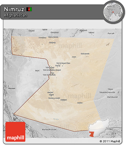 Satellite 3D Map of Nimruz, desaturated