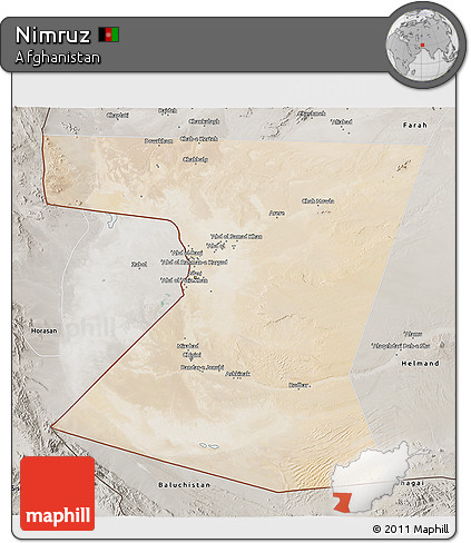 Satellite 3D Map of Nimruz, semi-desaturated