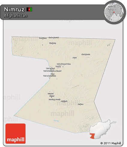 Shaded Relief 3D Map of Nimruz, single color outside