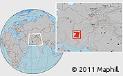 Gray Location Map of Nimruz, within the entire country, hill shading