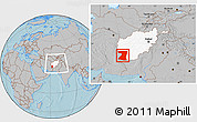 Gray Location Map of Nimruz, highlighted country, within the entire country, hill shading