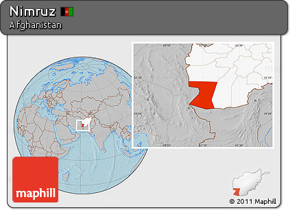 Gray Location Map of Nimruz, highlighted country, hill shading