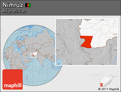 Gray Location Map of Nimruz, highlighted country, hill shading