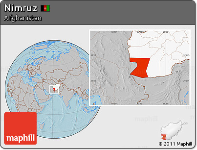Gray Location Map of Nimruz, highlighted country, hill shading