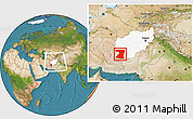 Satellite Location Map of Nimruz, highlighted country, within the entire country