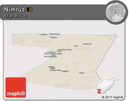 Shaded Relief Panoramic Map of Nimruz, single color outside