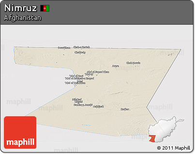 Shaded Relief Panoramic Map of Nimruz, single color outside