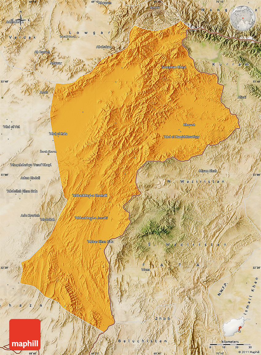 Political Map of Paktia, satellite outside