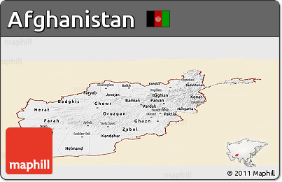 Classic Style Panoramic Map of Afghanistan, single color outside