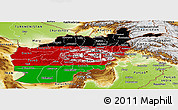 Flag Panoramic Map of Afghanistan, physical outside, flag rotated