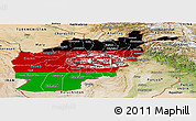 Flag Panoramic Map of Afghanistan, satellite outside, bathymetry sea, flag rotated
