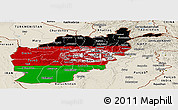 Flag Panoramic Map of Afghanistan, shaded relief outside, bathymetry sea, flag rotated
