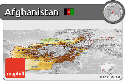 Physical Panoramic Map of Afghanistan, lighten, desaturated, land only