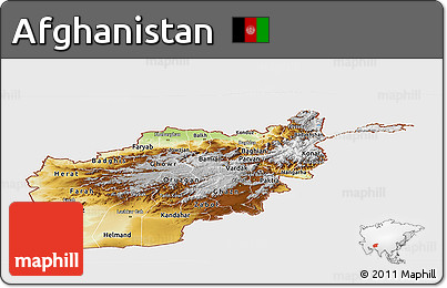 Physical Panoramic Map of Afghanistan, single color outside, bathymetry sea