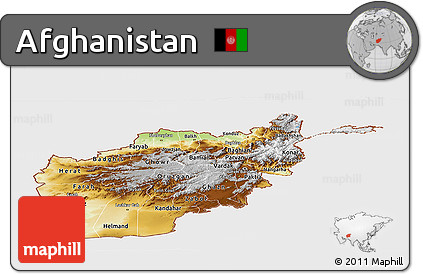 Physical Panoramic Map of Afghanistan, single color outside