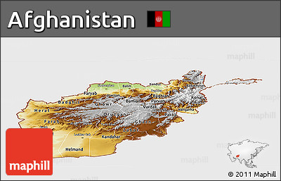 Physical Panoramic Map of Afghanistan, single color outside