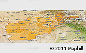 Political Shades Panoramic Map of Afghanistan, satellite outside, bathymetry sea