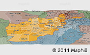 Political Shades Panoramic Map of Afghanistan, semi-desaturated, land only
