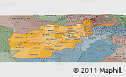 Political Shades Panoramic Map of Afghanistan, semi-desaturated
