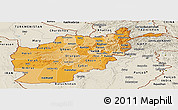 Political Shades Panoramic Map of Afghanistan, shaded relief outside, bathymetry sea