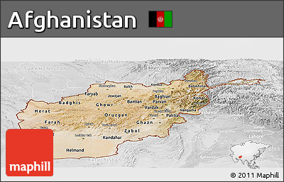 Satellite Panoramic Map of Afghanistan, lighten, desaturated