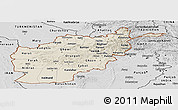 Shaded Relief Panoramic Map of Afghanistan, desaturated