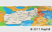 Shaded Relief Panoramic Map of Afghanistan, political outside