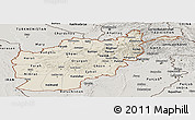 Shaded Relief Panoramic Map of Afghanistan, semi-desaturated, land only