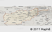 Shaded Relief Panoramic Map of Afghanistan, semi-desaturated