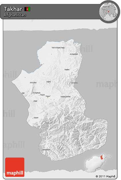 Gray 3D Map of Takhar, single color outside