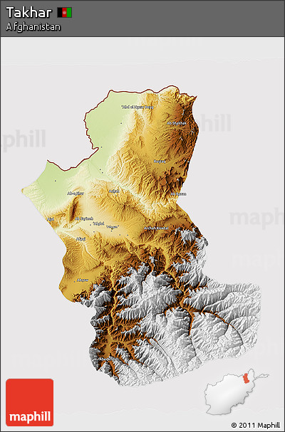 Physical 3D Map of Takhar, cropped outside