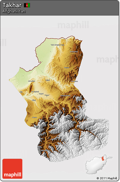 Physical 3D Map of Takhar, cropped outside
