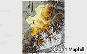 Physical 3D Map of Takhar, darken, semi-desaturated