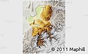 Physical 3D Map of Takhar, lighten, semi-desaturated