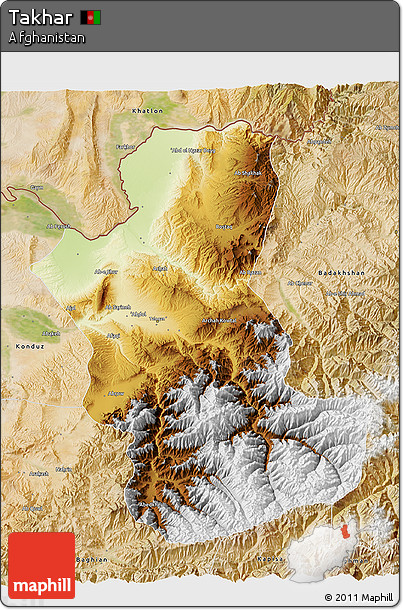 Physical 3D Map of Takhar, satellite outside