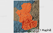 Political 3D Map of Takhar, darken, semi-desaturated