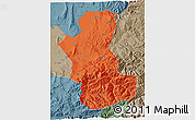 Political 3D Map of Takhar, semi-desaturated