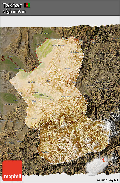 Satellite 3D Map of Takhar, darken