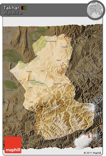 Satellite 3D Map of Takhar, darken