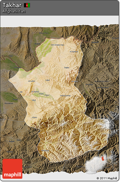 Satellite 3D Map of Takhar, darken