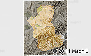 Satellite 3D Map of Takhar, darken, semi-desaturated