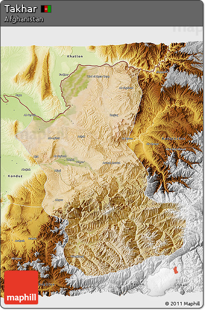 Satellite 3D Map of Takhar, physical outside