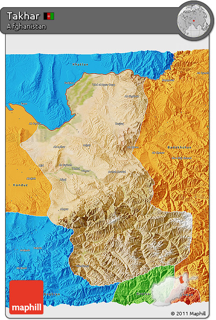 Satellite 3D Map of Takhar, political outside