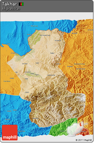 Satellite 3D Map of Takhar, political outside