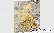 Satellite 3D Map of Takhar, semi-desaturated