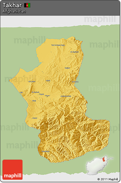 Savanna Style 3D Map of Takhar, single color outside