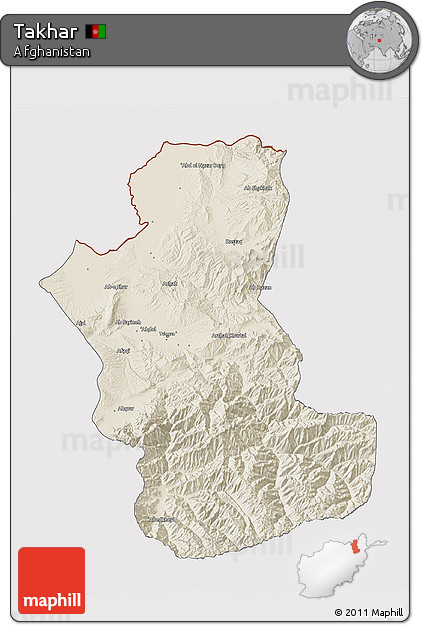 Shaded Relief 3D Map of Takhar, cropped outside