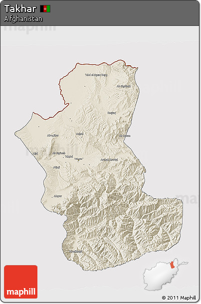 Shaded Relief 3D Map of Takhar, cropped outside