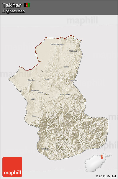 Shaded Relief 3D Map of Takhar, cropped outside